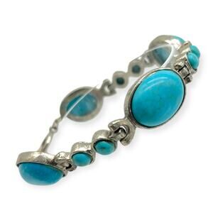 Vintage Bohemian Bracelet Turquoise Blue Round Silver Shape Semiprecious Howlite